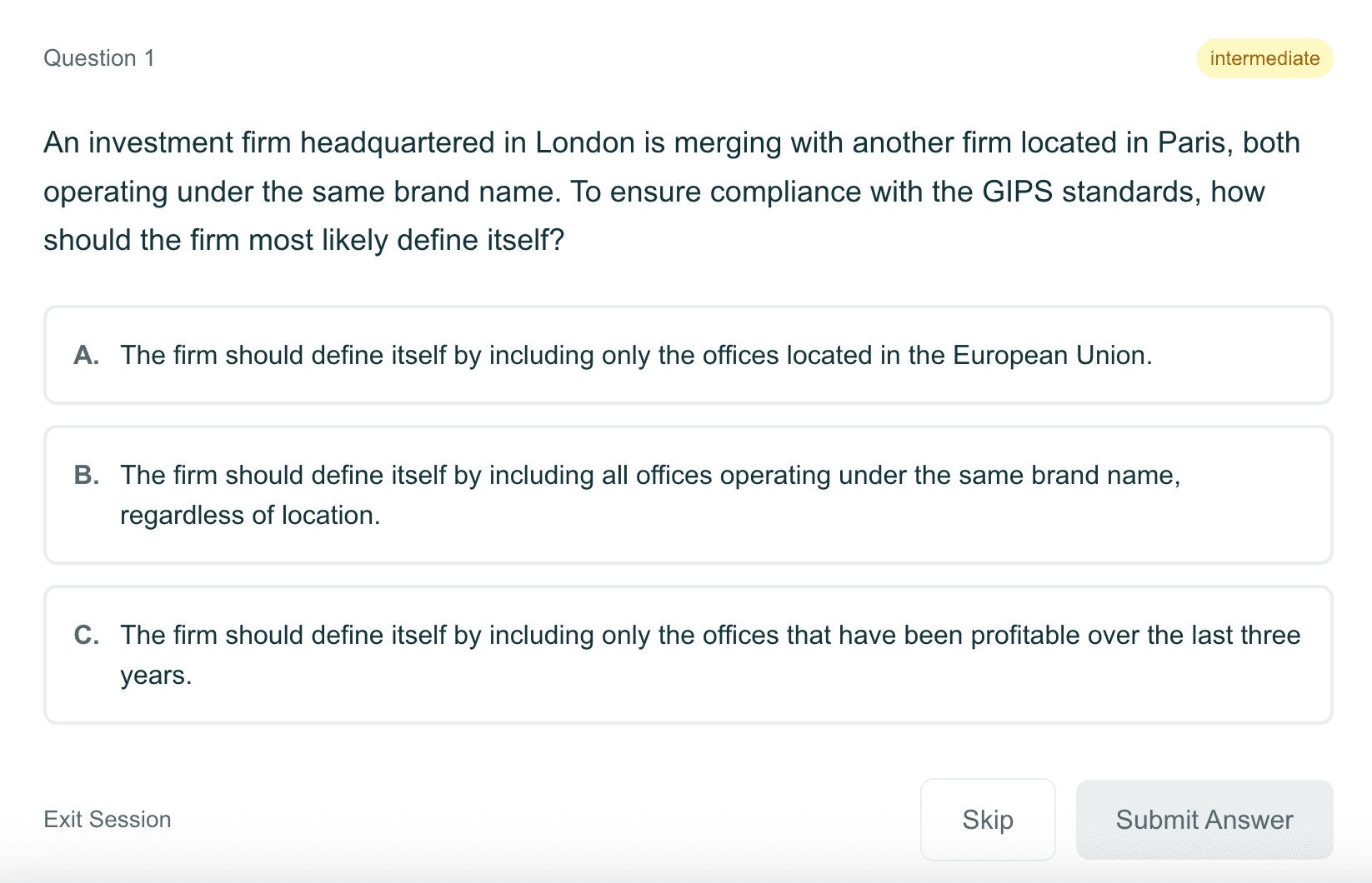 AnalystTrainer Question Bank Interface